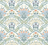 Bramble White & Green Wallpaper with Botanical Art Nouveau Floral Motif - York RP7319