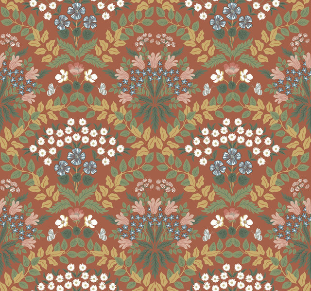 Bramble Red & Green Botanical Non Woven Unpasted Wallpaper - York RP7320