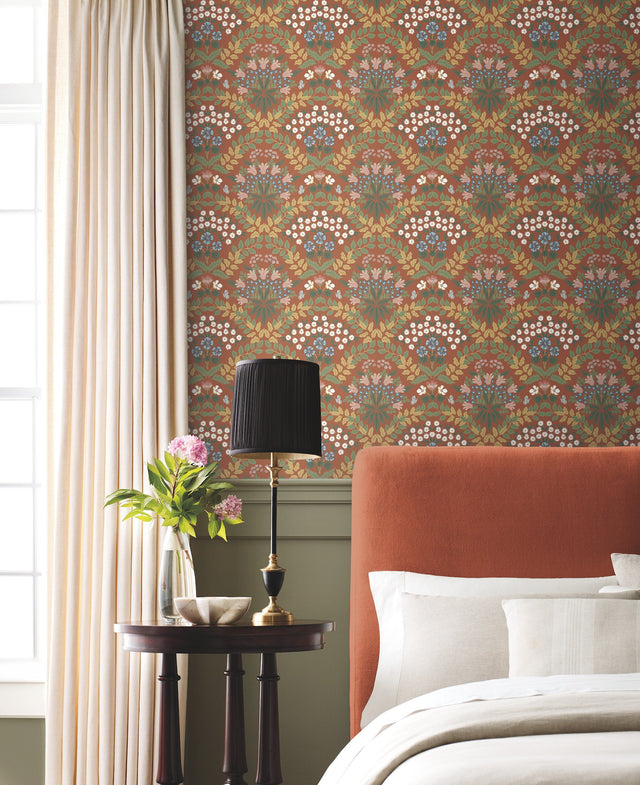 Bramble Red & Green Botanical Non Woven Unpasted Wallpaper - York RP7320