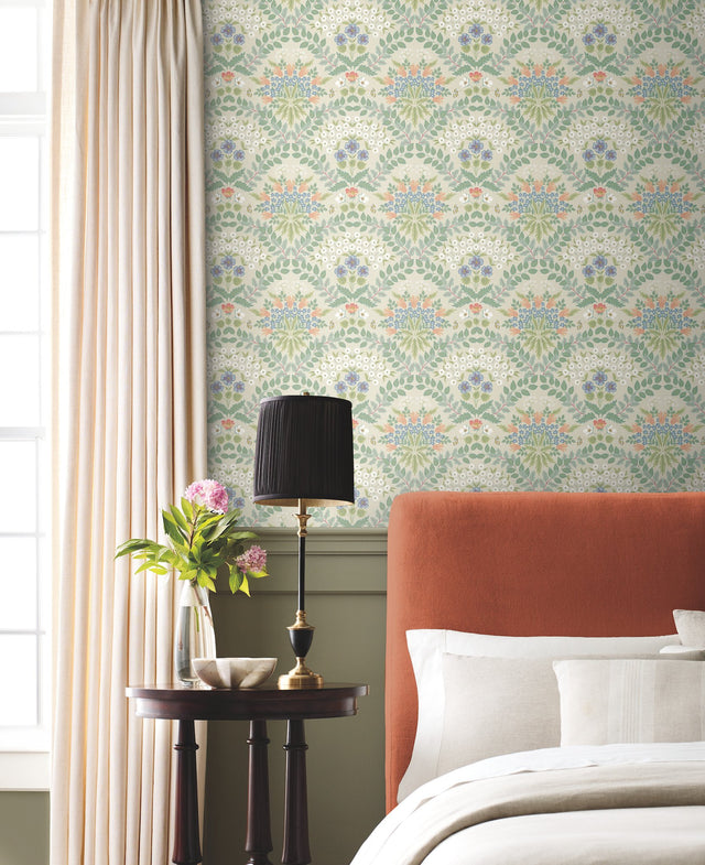 Bramble Beige & Green Wallpaper with Botanical Floral Motif - York RP7321