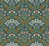 Bramble Green & Gold Wallpaper with Botanical Floral Motif - York RP7322