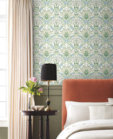 Bramble White & Blue Wallpaper with Botanical Floral Damask - York RP7323