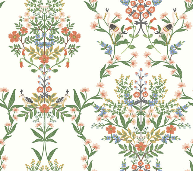 Luxembourg White & Green Wallpaper with Animals Floral Motif - York RP7328