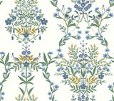 Luxembourg White & Blue Wallpaper with Animals Floral Motif - York RP7330