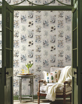 Botanical Prints Beige & Black Wallpaper with Vintage Botanical Pinboard Motif - York RP7336