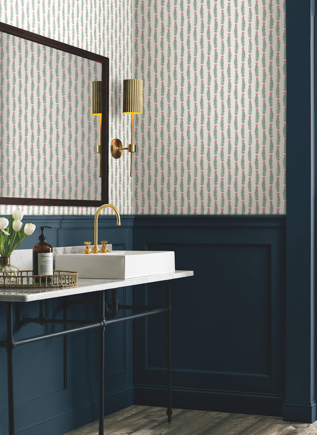 Eeden White & Green Botanical Stripe Non Woven Wallpaper - York RP7340