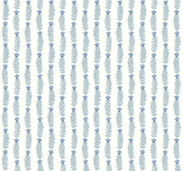 Eden White & Blue Botanical Stripe Non Woven Wallpaper - York RP7341