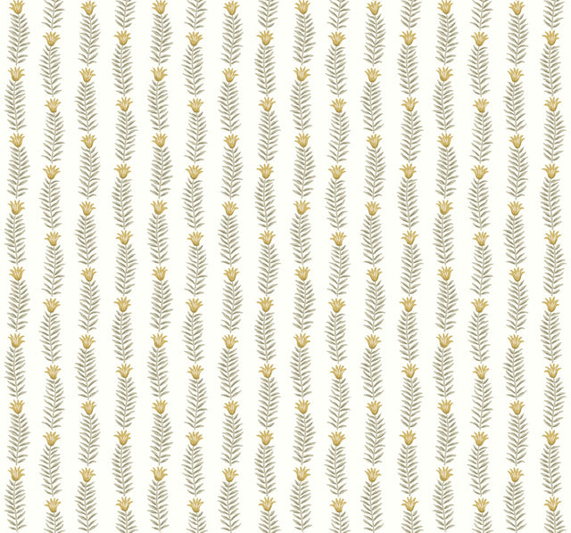 Eden White & Beige Wallpaper with Botanical Stripe Non Woven - York RP7343