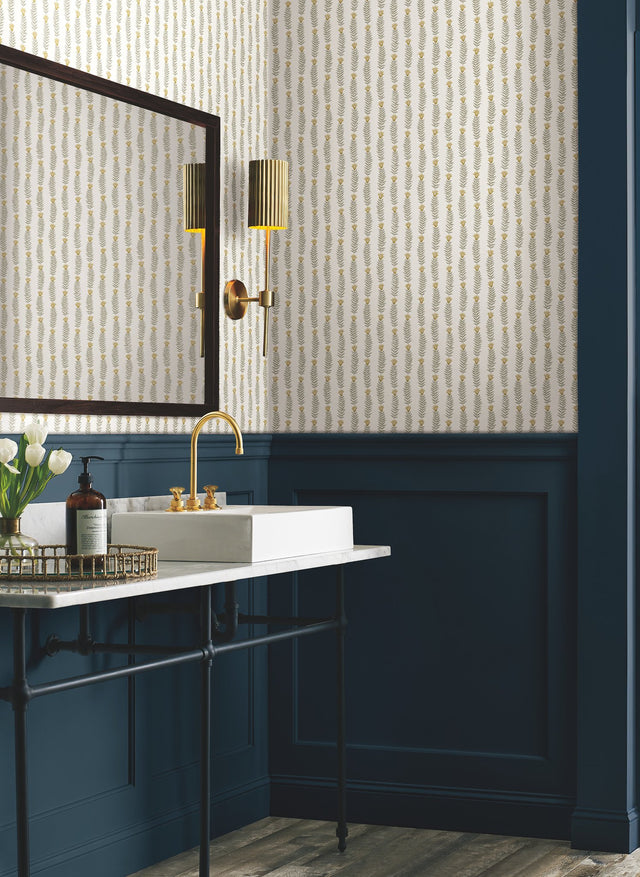 Eden White & Beige Wallpaper with Botanical Stripe Non Woven - York RP7343
