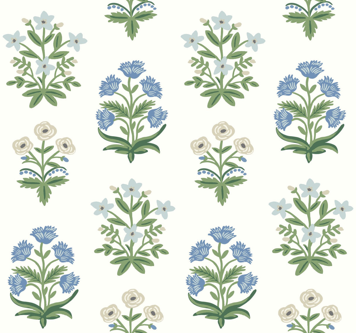 Mughal Rose White & Purple Wallpaper with Block-Print Floral Motif - York RP7347
