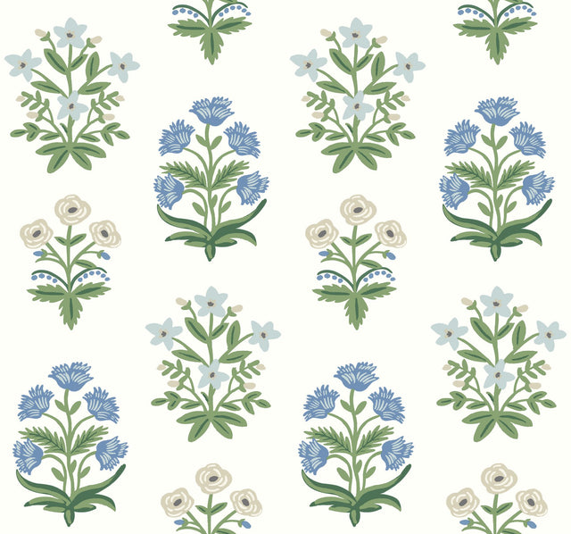 Mughal Rose White & Purple Wallpaper with Block-Print Floral Motif - York RP7347