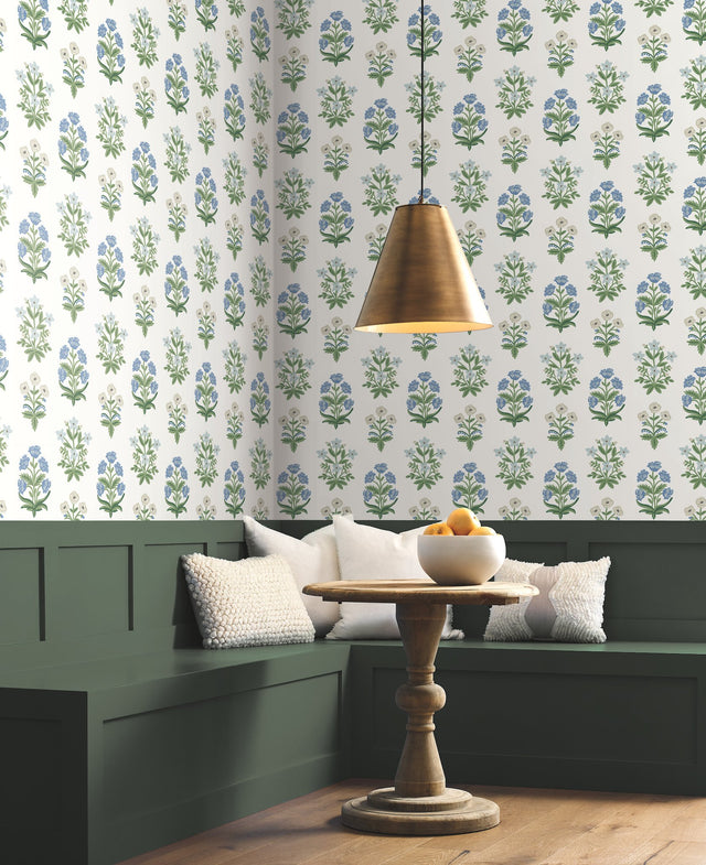 Mughal Rose White & Purple Wallpaper with Block-Print Floral Motif - York RP7347