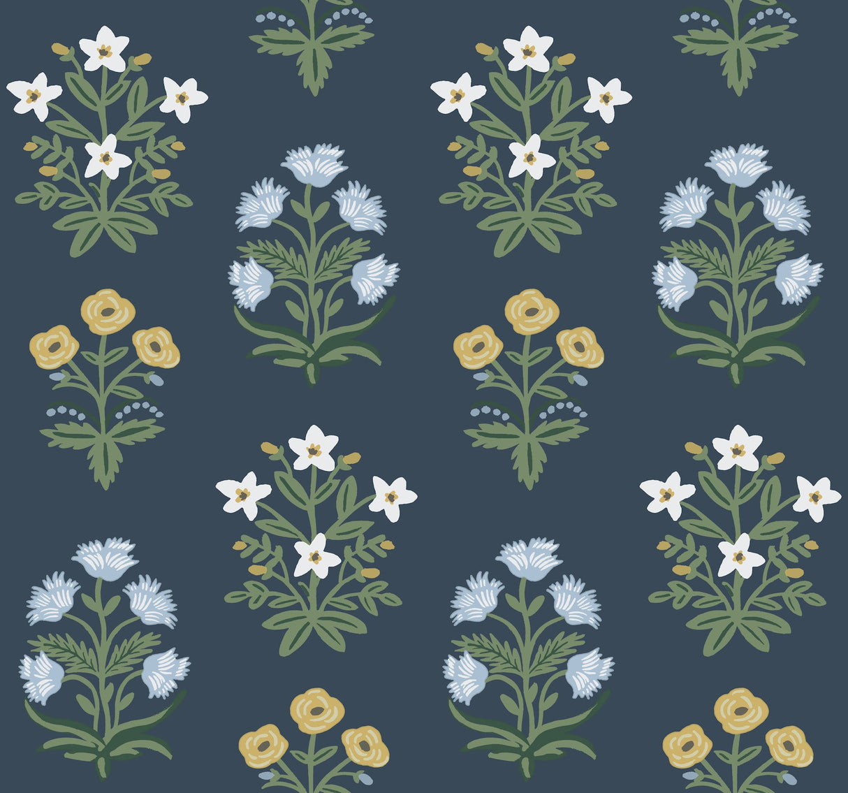 Mughal Rose Blue & Purple Wallpaper with Block-Print Floral Motif - York RP7351