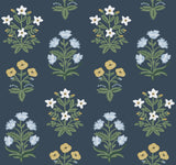 Mughal Rose Blue & Purple Wallpaper with Block-Print Floral Motif - York RP7351
