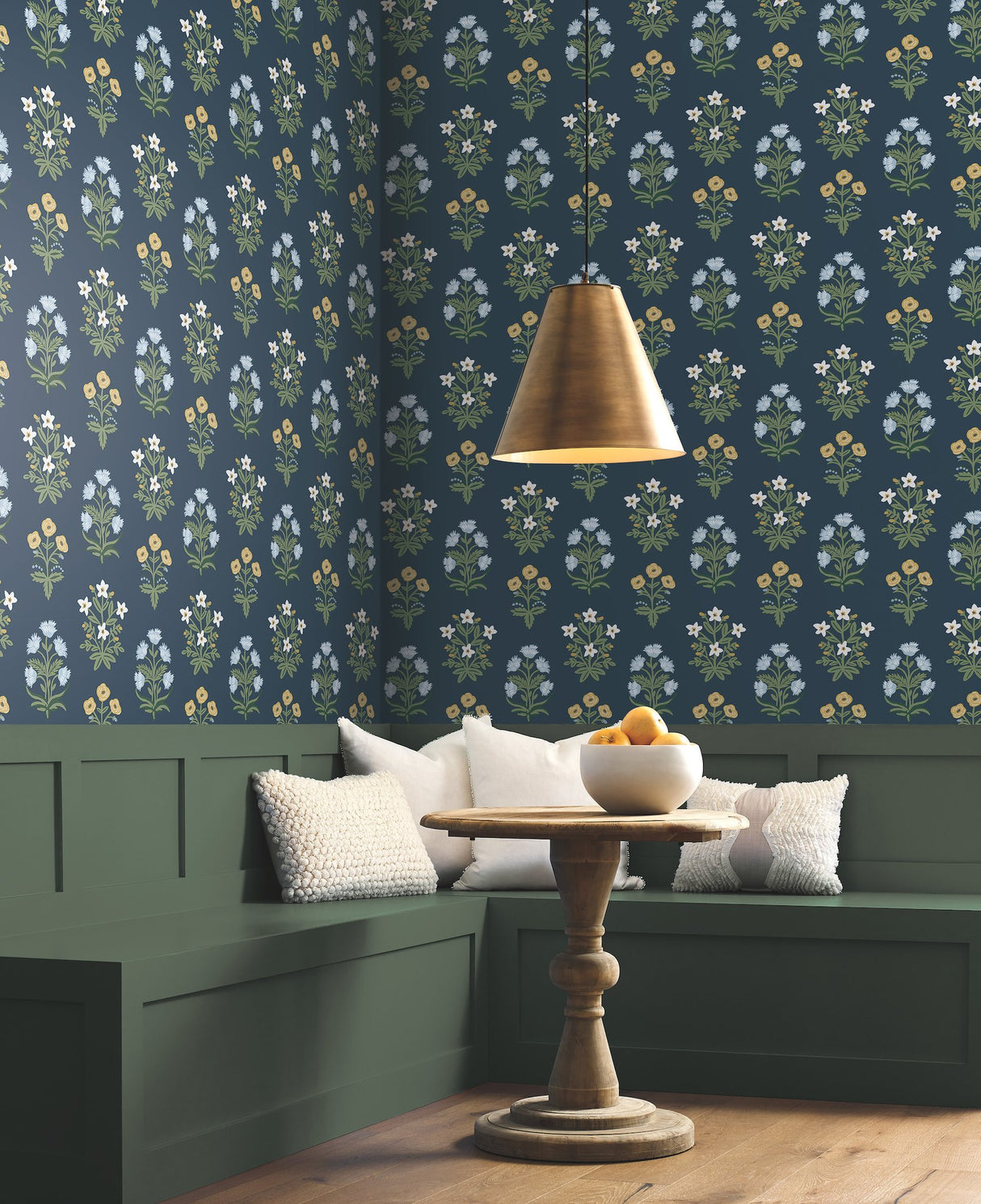 Mughal Rose Blue & Purple Wallpaper with Block-Print Floral Motif - York RP7351