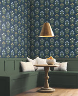 Mughal Rose Blue & Purple Wallpaper with Block-Print Floral Motif - York RP7351