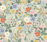 Strawberry Fields Green & Pink Wallpaper with Whimsical Floral and Butterfly Motif - York RP7356
