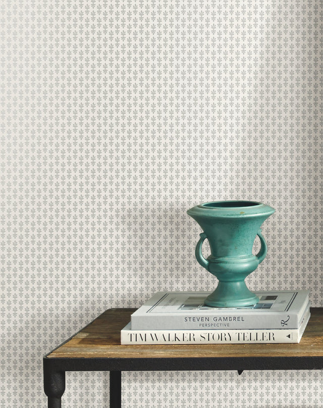 Petal White Wallpaper with Small Print Metallic Silver Fleur-de-lis - York RP7361