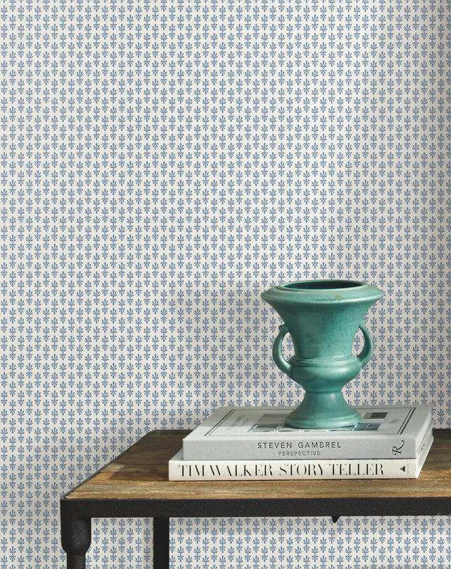 Petal White & Blue Wallpaper with Small Floral Motif  Rifle Paper Co. Second Edition - York RP7365