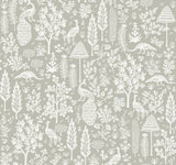 Menagerie Toile Black Wallpaper with Botanical Menagerie Pattern, Drop Match, Unpasted Non Woven - York RP7369