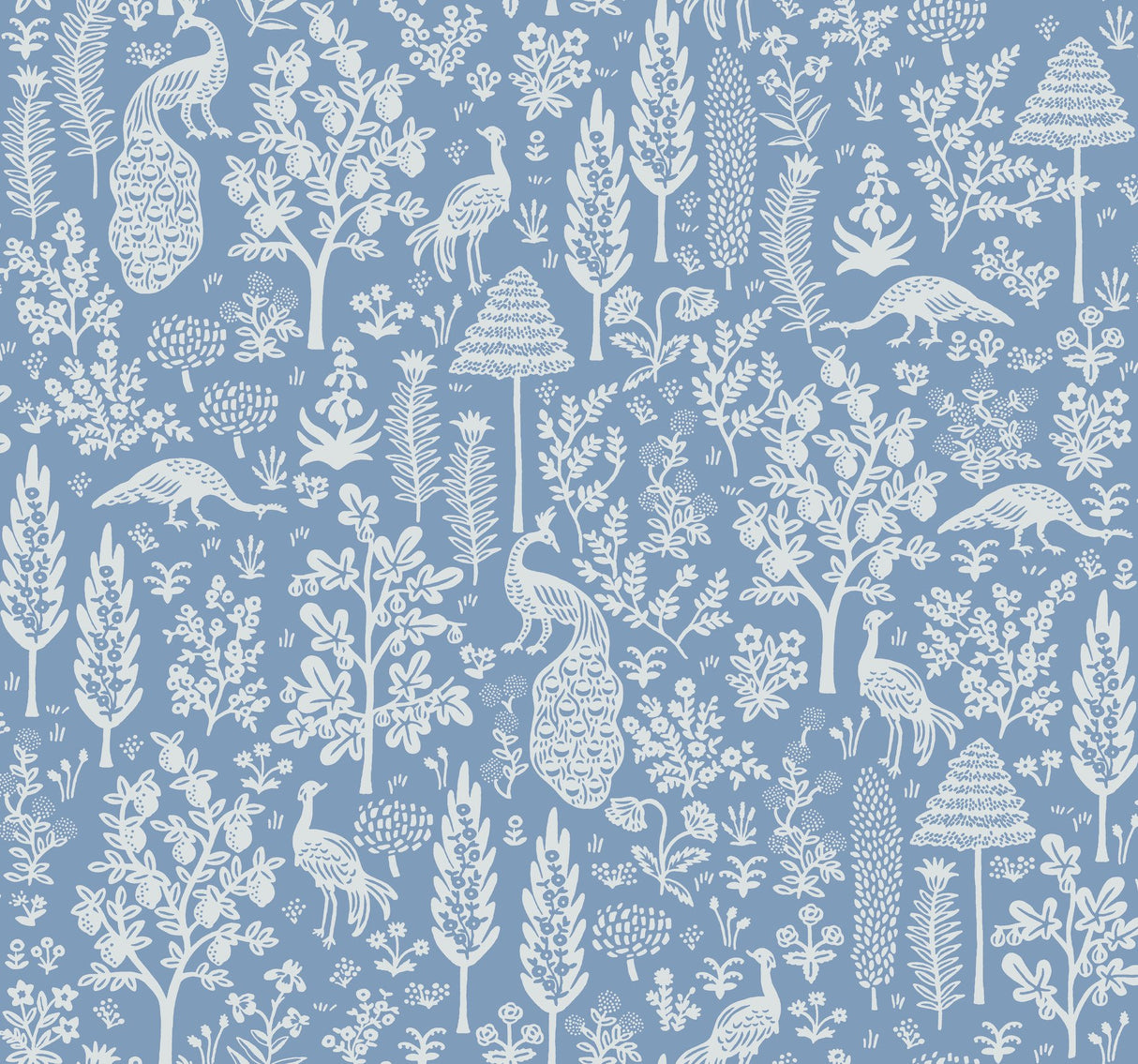 Menagerie Toile Light Blue Wallpaper with Botanical Wildlife Toile - York RP7370