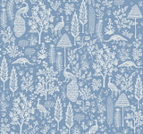 Menagerie Toile Light Blue Wallpaper with Botanical Wildlife Toile - York RP7370