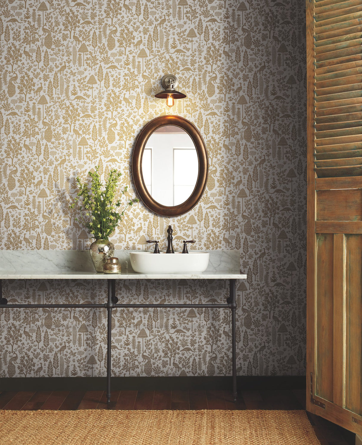 Menagerie Toile Beige Wallpaper with Botanical Animal Toile Pattern - York RP7371
