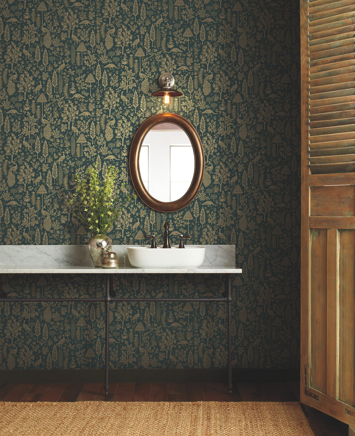Menagerie Toile Brown Wallpaper with Botanical Menagerie Print - York RP7373