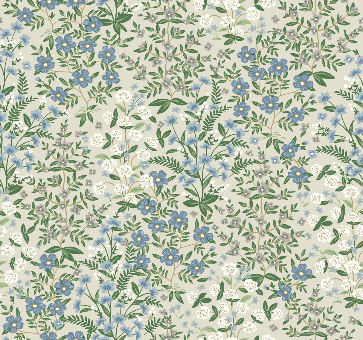 Wildwood Garden Beige & Green Wallpaper with Floral Botanical Pattern - York RP7375