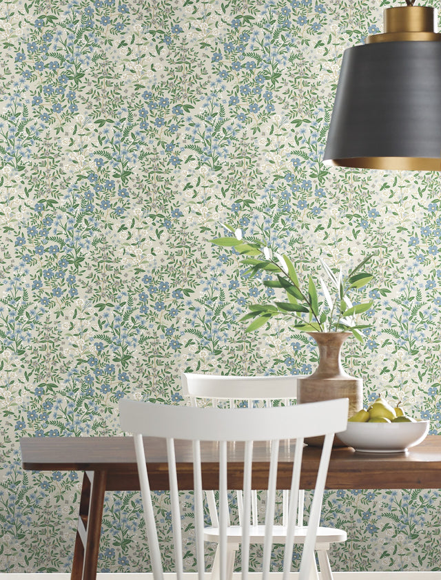 Wildwood Garden Beige & Green Wallpaper with Floral Botanical Pattern - York RP7375