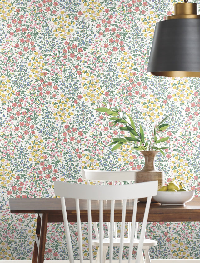 Wildwood Garden White & Pink Floral Non Woven Wallpaper - York RP7377