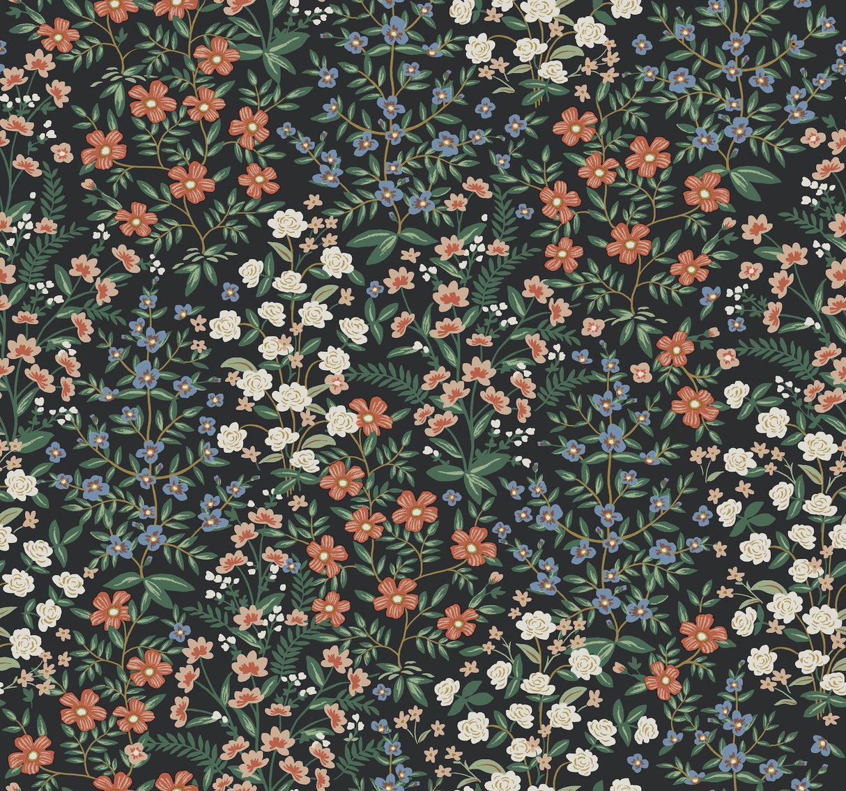 Wildwood Garden Black & Red Wallpaper with Floral Non Woven Design - York RP7378