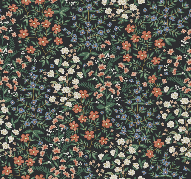 Wildwood Garden Black & Red Wallpaper with Floral Non Woven Design - York RP7378
