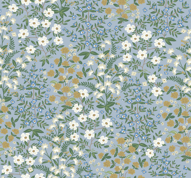 Wildwood Garden Blue & White Wallpaper with Floral Pattern, Non Woven Unpasted - York RP7379