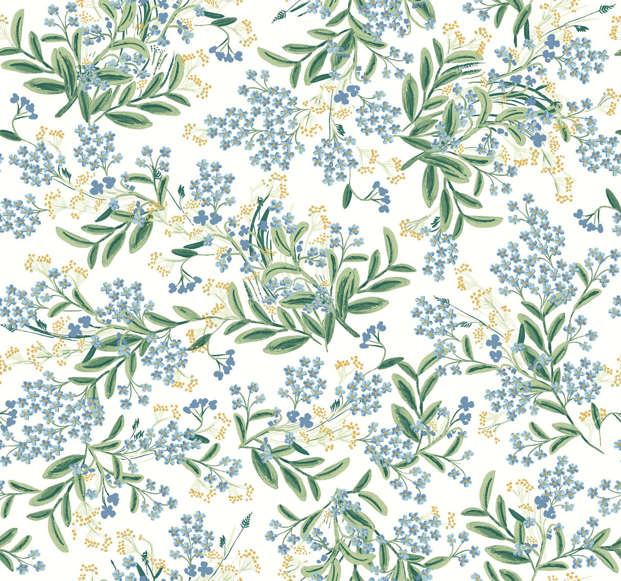 Cornflower White & Green Wallpaper with Botanical Floral Pattern - York RP7382