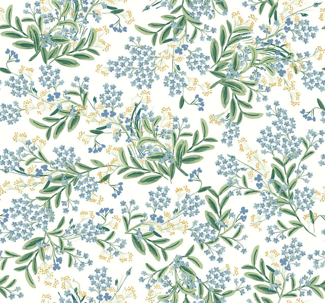 Cornflower White & Green Wallpaper with Botanical Floral Pattern - York RP7382
