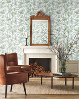 Cornflower White & Green Wallpaper with Botanical Floral Pattern - York RP7382