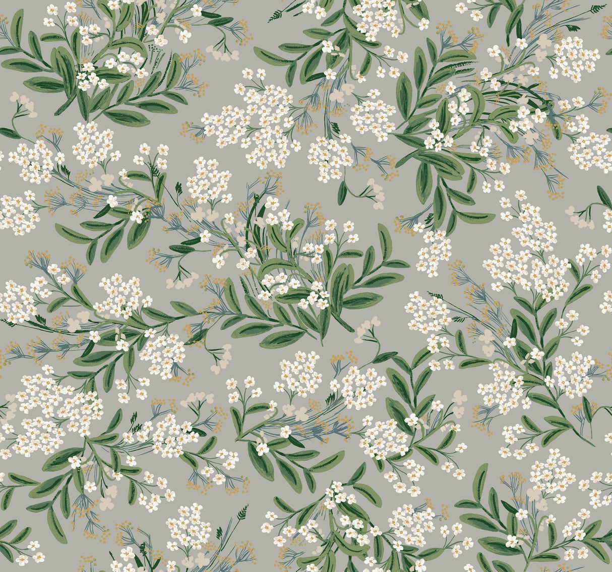 Cornflower Grey & Green Wallpaper with Botanical Floral Motif - York RP7383