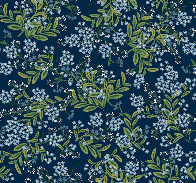 Cornflower Purple & Green Wallpaper with Botanical Floral Pattern, Unpasted Non Woven - York RP7385