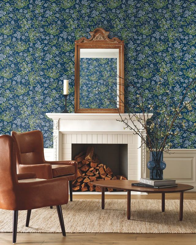 Cornflower Purple & Green Wallpaper with Botanical Floral Pattern, Unpasted Non Woven - York RP7385