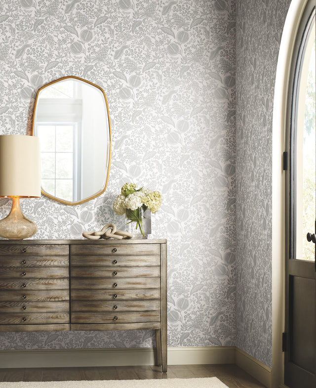 Pomegranate White & Black Wallpaper with Botanical Pomegranate Print - York RP7387