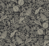 Pomegranate Black Wallpaper with Botanical Pomegranate and Foliage Motif - York RP7389