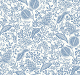 Pomegranate White & Blue Botanical Non Woven Wallpaper  Straight Match, 27 in x 27 ft Roll - York RP7390