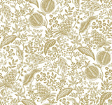 Pomegranate White & Metallic Gold Wallpaper with Botanical Pomegranate Motif - York RP7391