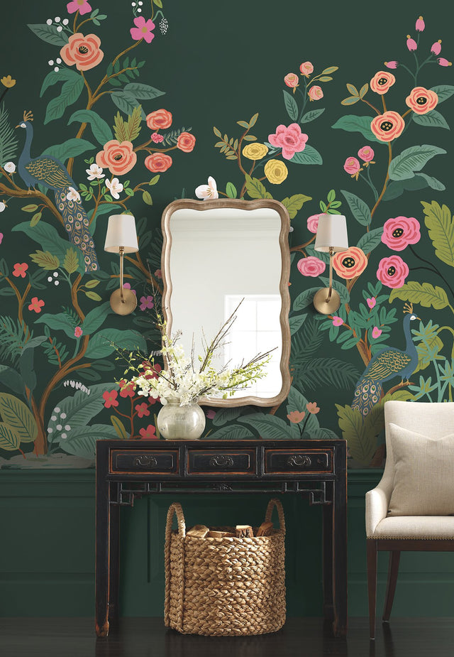Peacock Emerald Wall Mural with Feature Wall Animals & Insects Pattern - York RP7398M