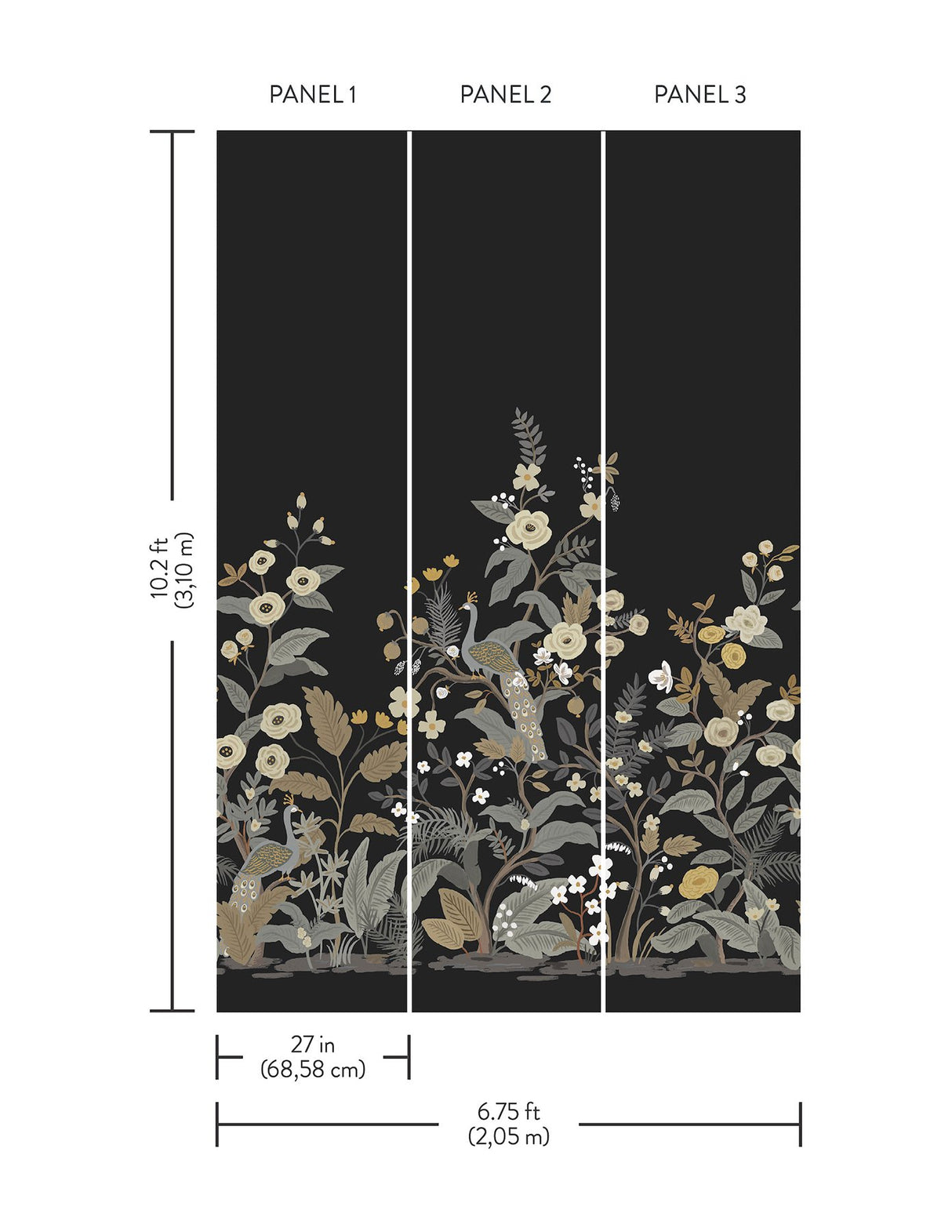 Peacock Black Wall Mural with Feature Wall Animal Motif - York RP7399M