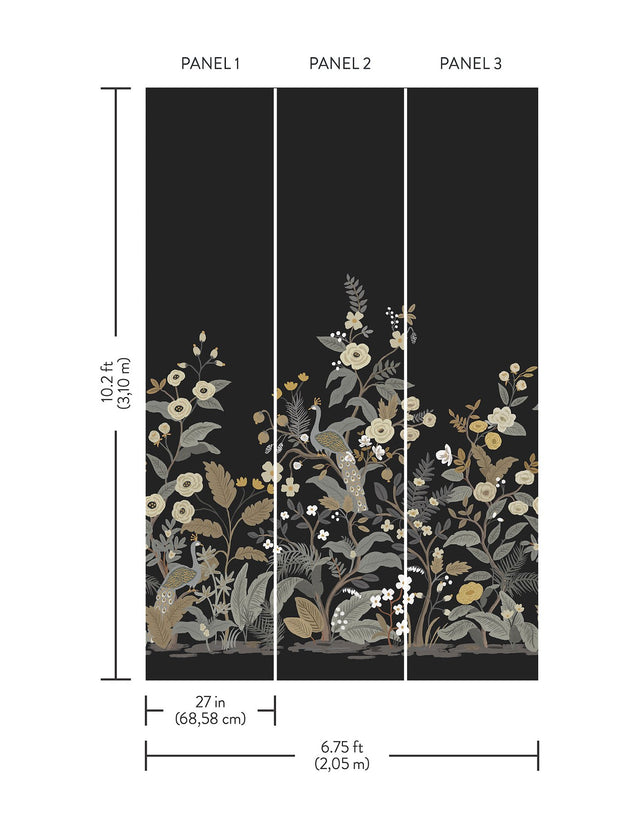 Peacock Black Wall Mural with Feature Wall Animal Motif - York RP7399M