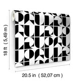 RuDeco Black Peel & Stick Wallpaper with Art Deco Geometric Lettering - RPS6139