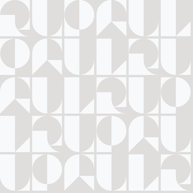 RuDeco Ghost Grey Peel & Stick Wallpaper with Art Deco Geometric Lettering - NuWallpaper RPS6140