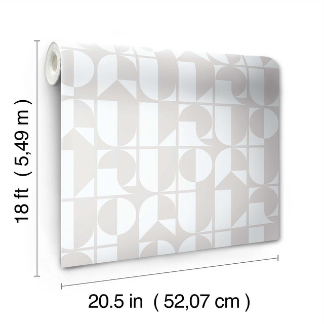 RuDeco Ghost Grey Peel & Stick Wallpaper with Art Deco Geometric Lettering - NuWallpaper RPS6140